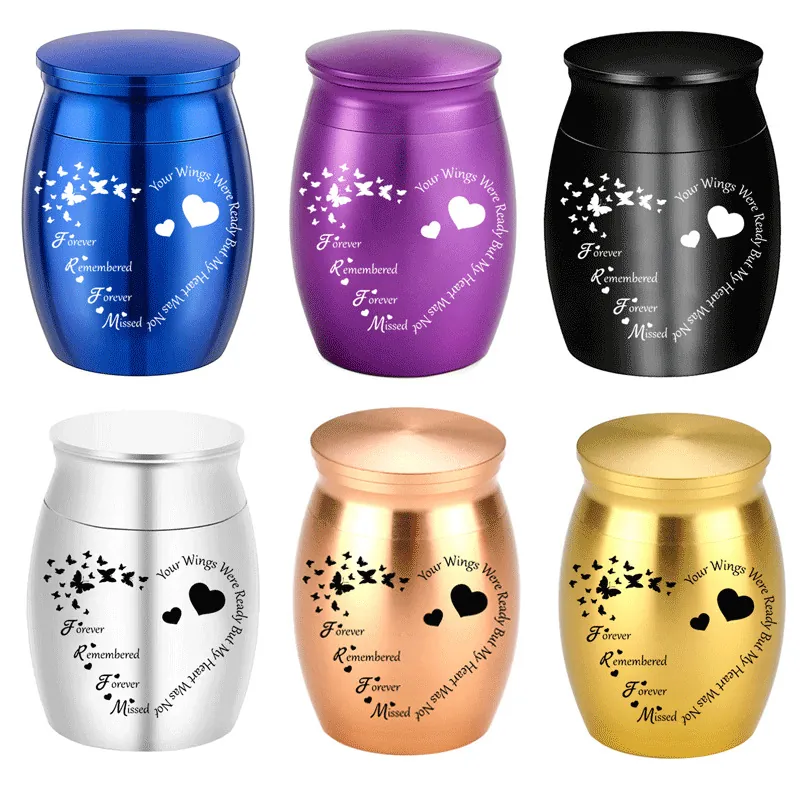 Urna Conmemorativa de Aleación de Aluminio Para Cenizas Humanas y de Mascotas Urna Pequeña Impermeable Con Grabado de Mariposa Corazón Regalo de Recuerdo