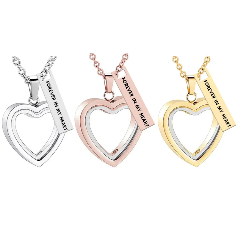Stainless Steel Heart Urn Necklace For Ashes Pet Memorial Pendant Glass Keepsake Commemorative Jewelry With Forever In My Heart Tag