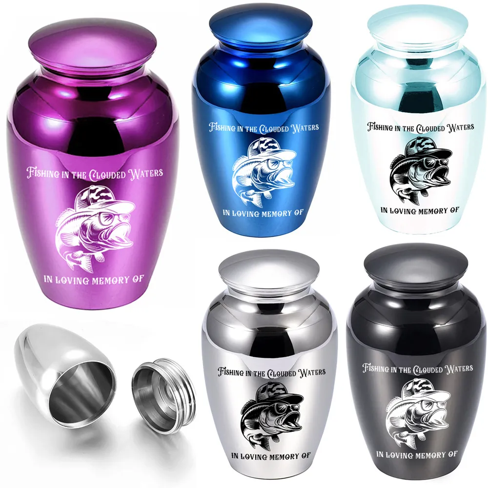 Small Memorial Pet Ash Urn Aluminum Alloy Keepsake Jar Sealed Moisture Proof Mini Cremation Urn For Human Ashes Hair Fish Pattern
