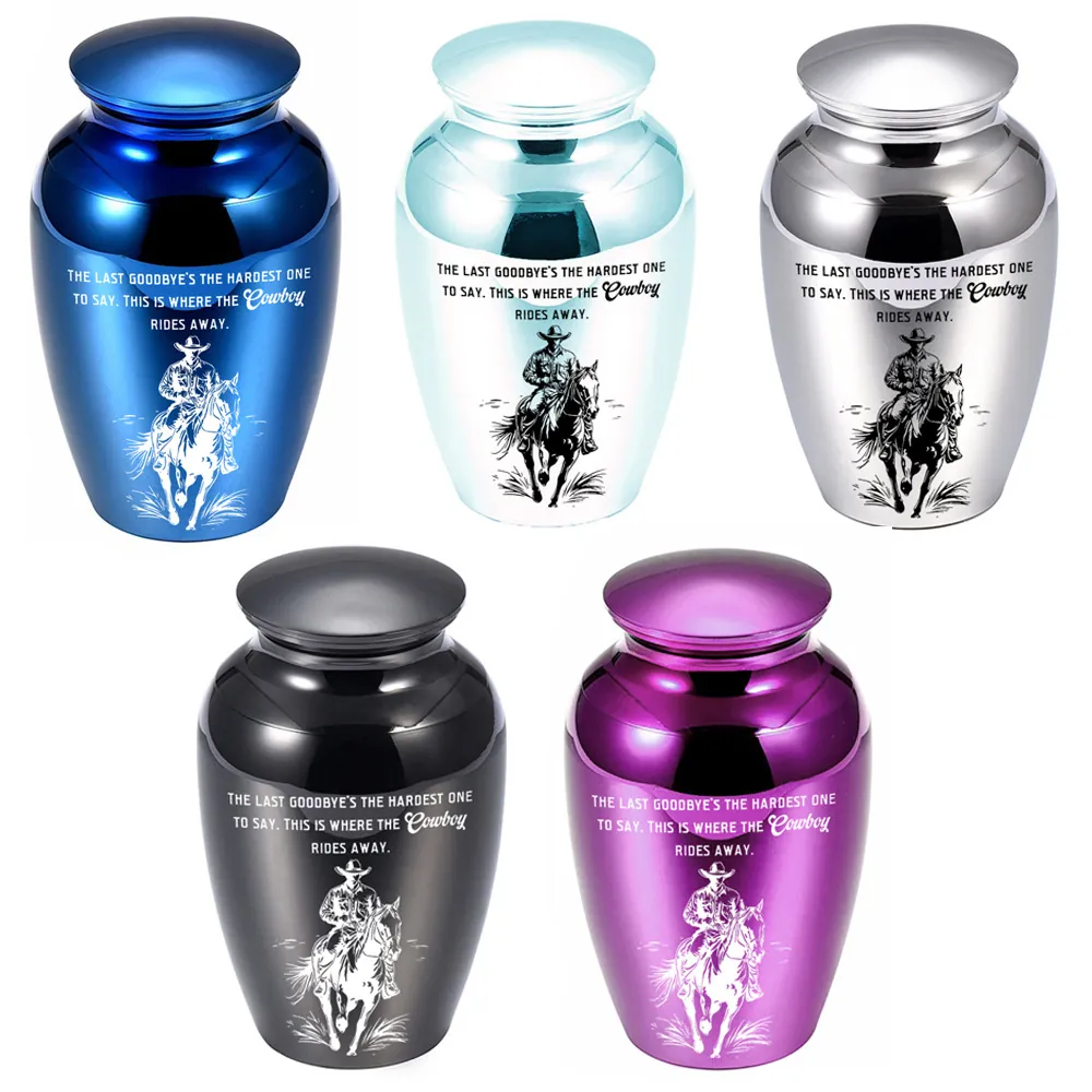 Mini Aluminum Alloy Cremation Urn For Ashes Cowboy Memorial Keepsake Small Funeral Casket Mirror Polished Heartfelt Sentiments