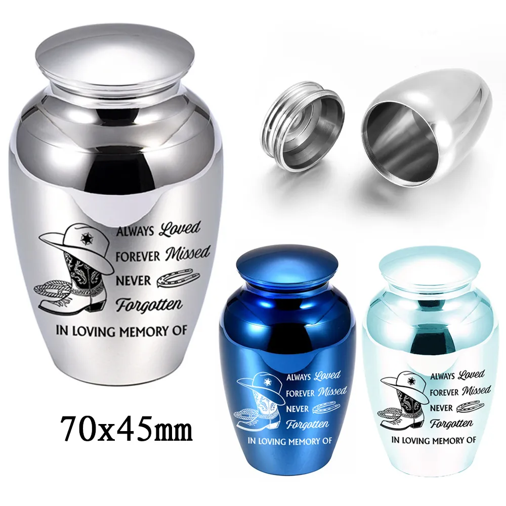 Aluminum Alloy Memorial Urn For Ashes Small Keepsake Jar With Western Cowboy Pattern Human Pet Memorial Ashes Container