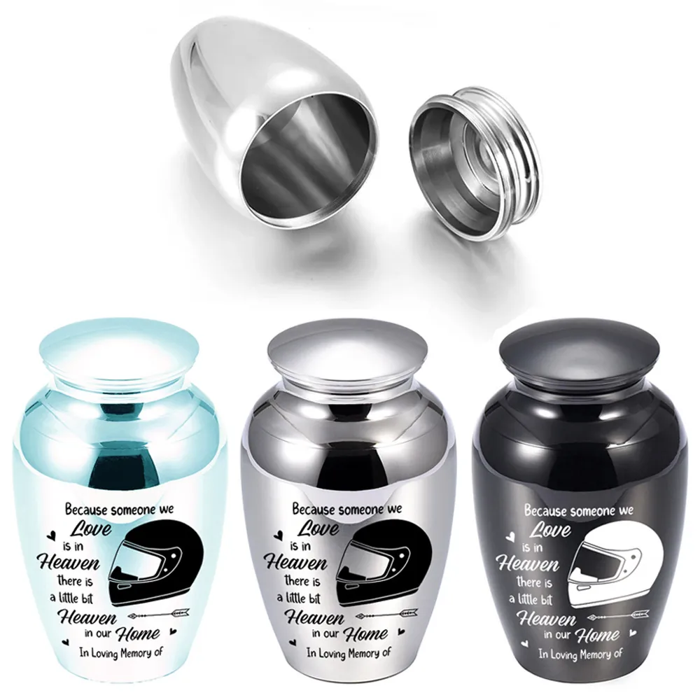 Aluminum Alloy Small Cremation Urn For Pet Human Ashes Keepsake Memorial Jar Motorcycle Helmet Pattern Funeral Ash Holder