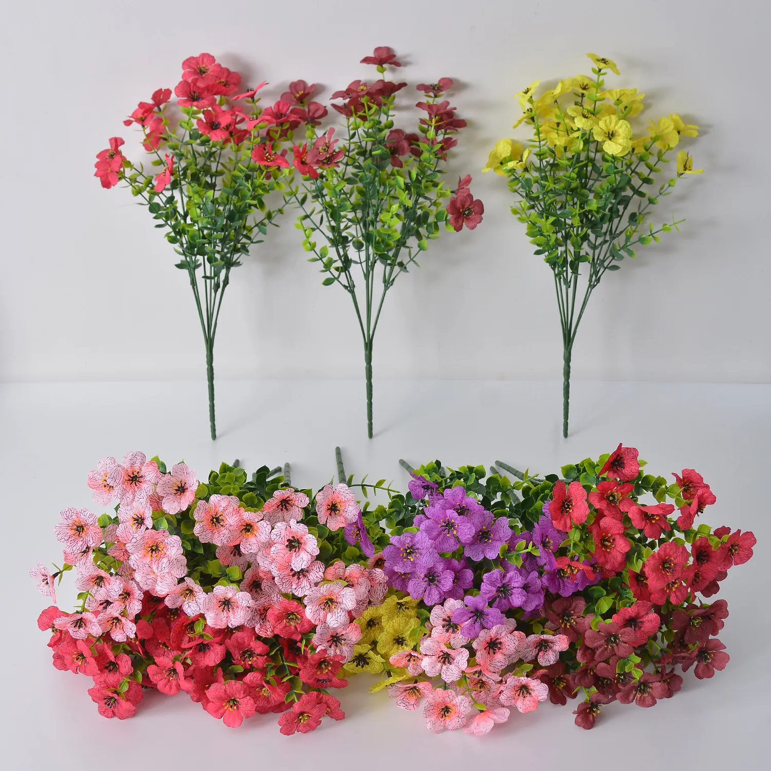 7 Gabeln Künstliche Veilchen Eukalyptus Strauß Kunstseide Kunststoff Blumen Für Zuhause Garten Hochzeit Dekor Lebendige Florale Anordnung