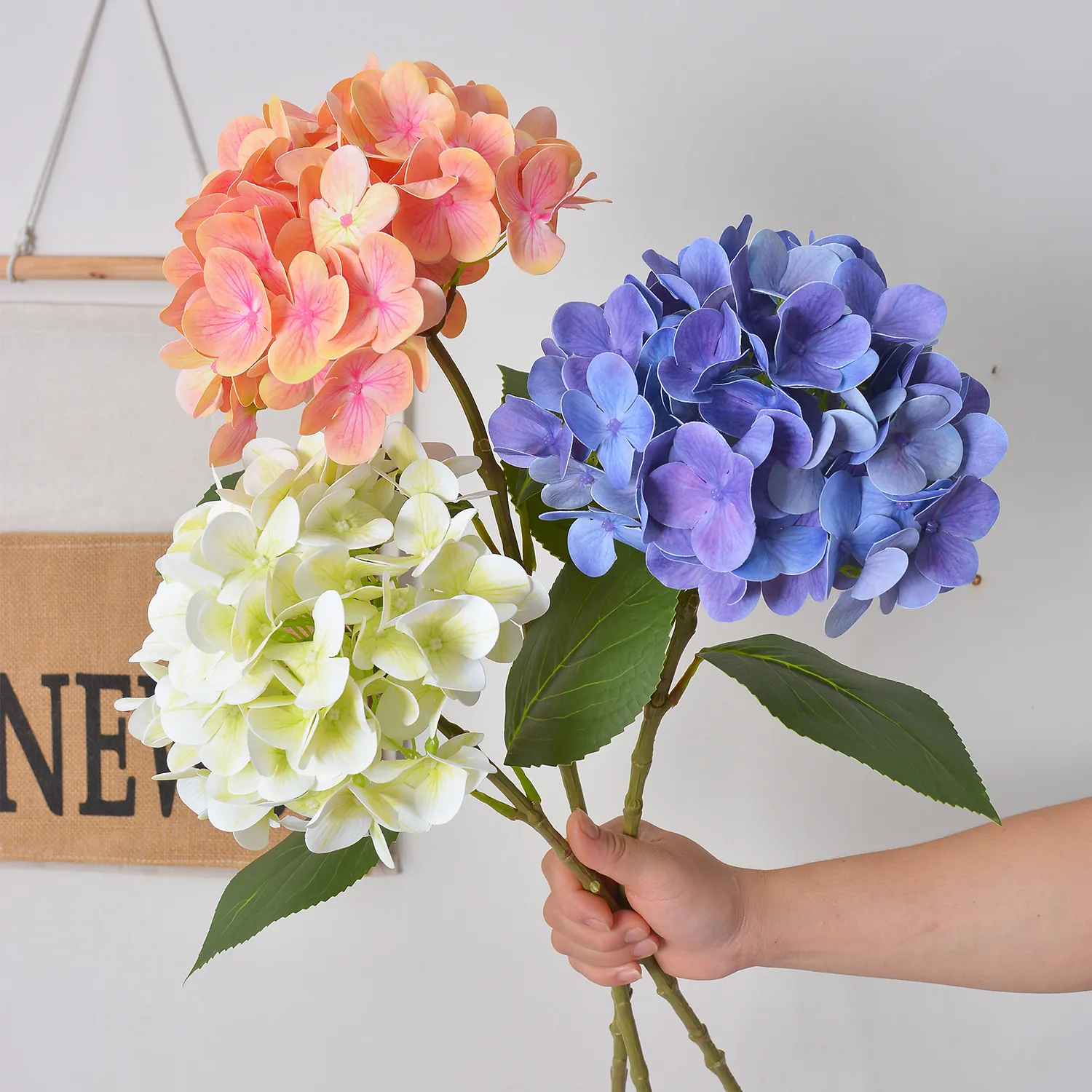 Echtes Gefühl Künstliche Hortensie Seidenblumen Feuchte Haptik Große Blütenköpfe Falsche Stiele Für Hochzeit Zuhause Deko Mittelpunkt