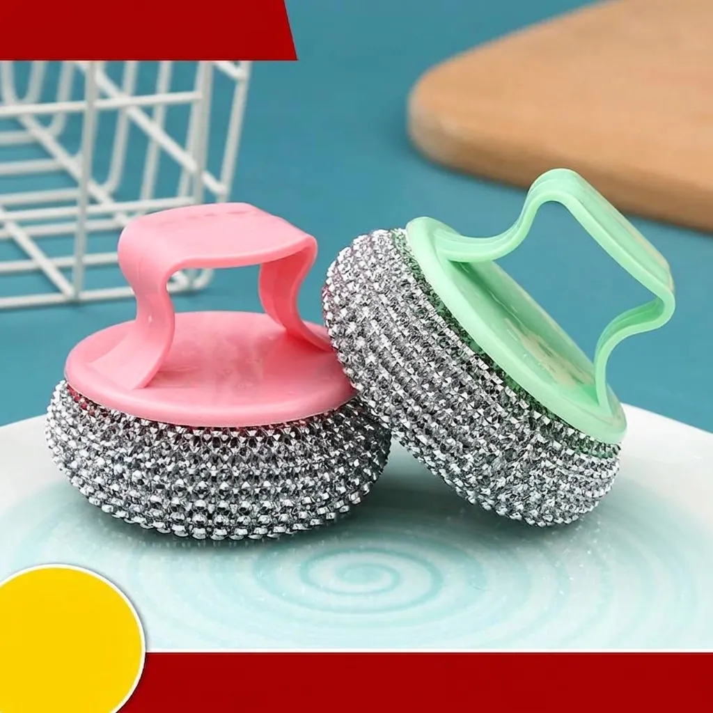 Stainless Steel Wire Scrubber Ball With Ergonomic PP Handle Household Pot Brush Kitchen Dishwashing Tool