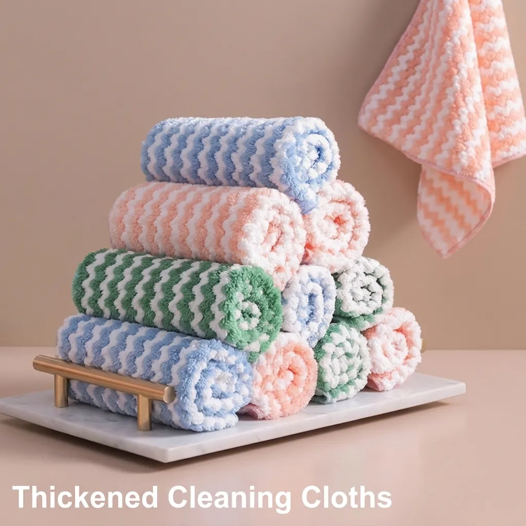 Thickened Wave Pattern Polyester Dishcloth Absorbent Lint-Free Cleaning Cloth For Kitchen Housework Oil Removal Multi-Color