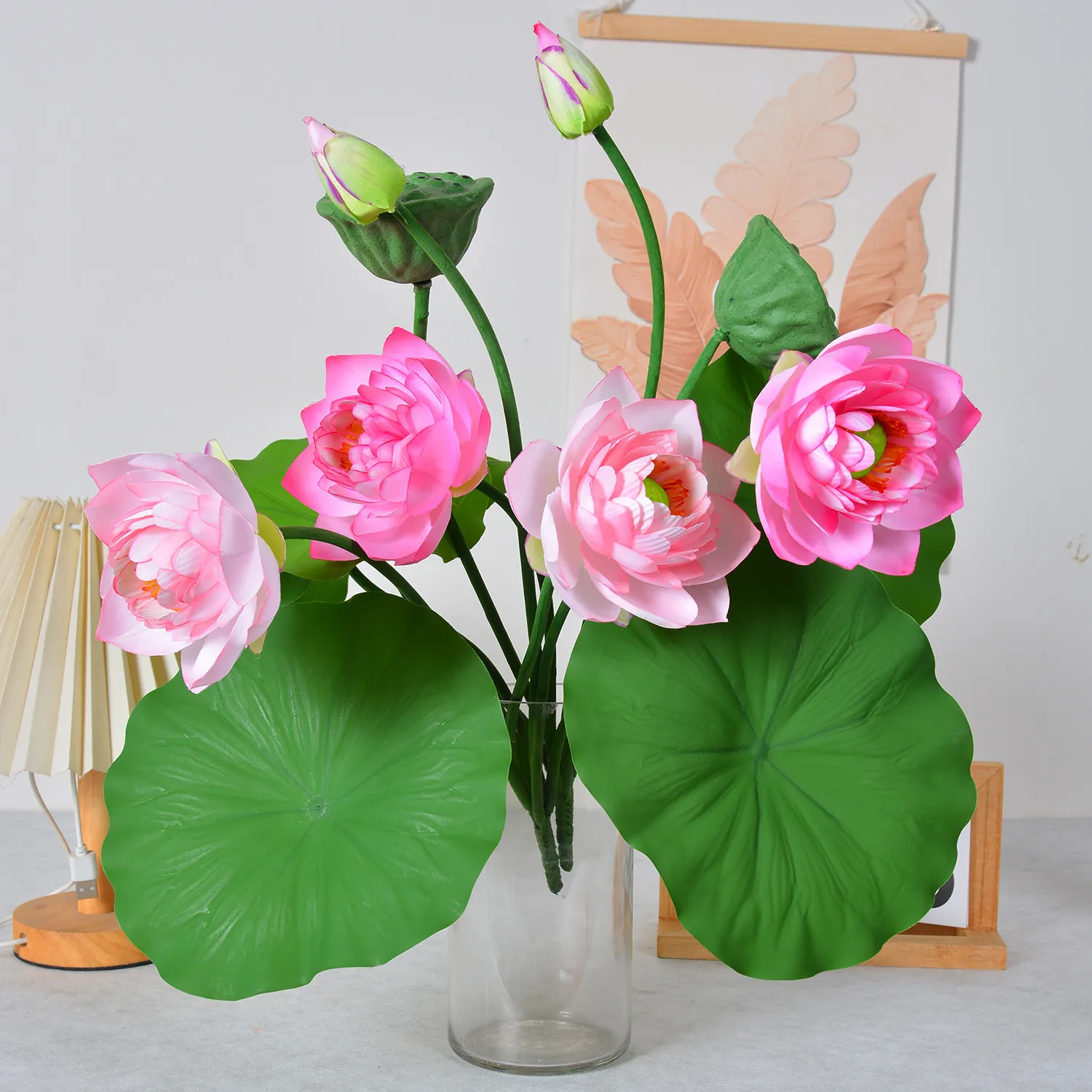 7-Kopf Großer Künstlicher Lotus Blume Simulation Grün Pflanze Seidentuch Lotus Strauß Für Haus Büro Tempel Zen Blumendekoration
