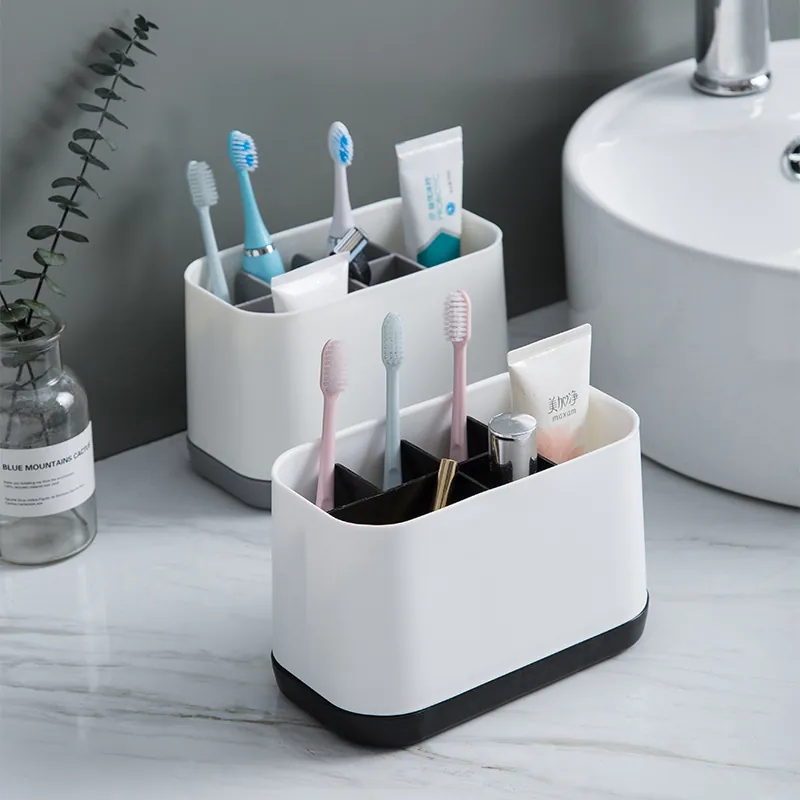 Modern PP Plastic Electric Toothbrush Holder Multi-Compartment Bathroom Storage Organizer For Toothpaste Facial Cleanser Shaver Rack