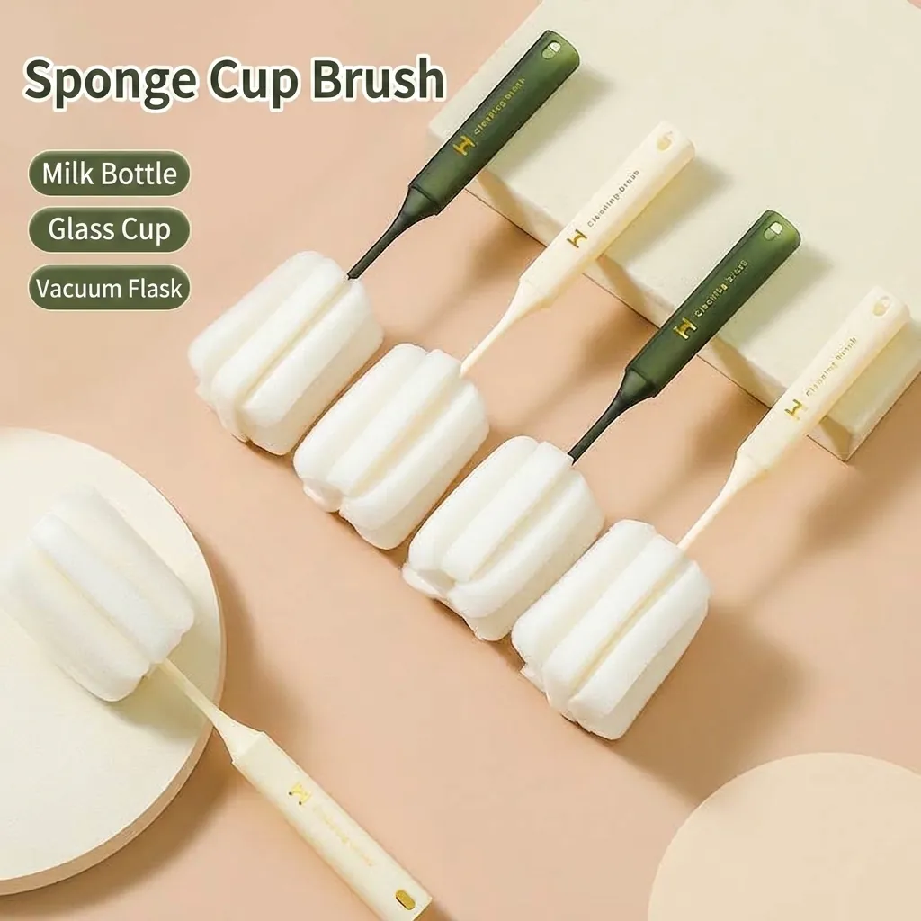 Long Handle Cup Brush Sponge Bottle Cleaner For Glasses Baby Bottles Coffee Mugs Scouring Pad Kitchen Cleaning Tool Hanging Hole