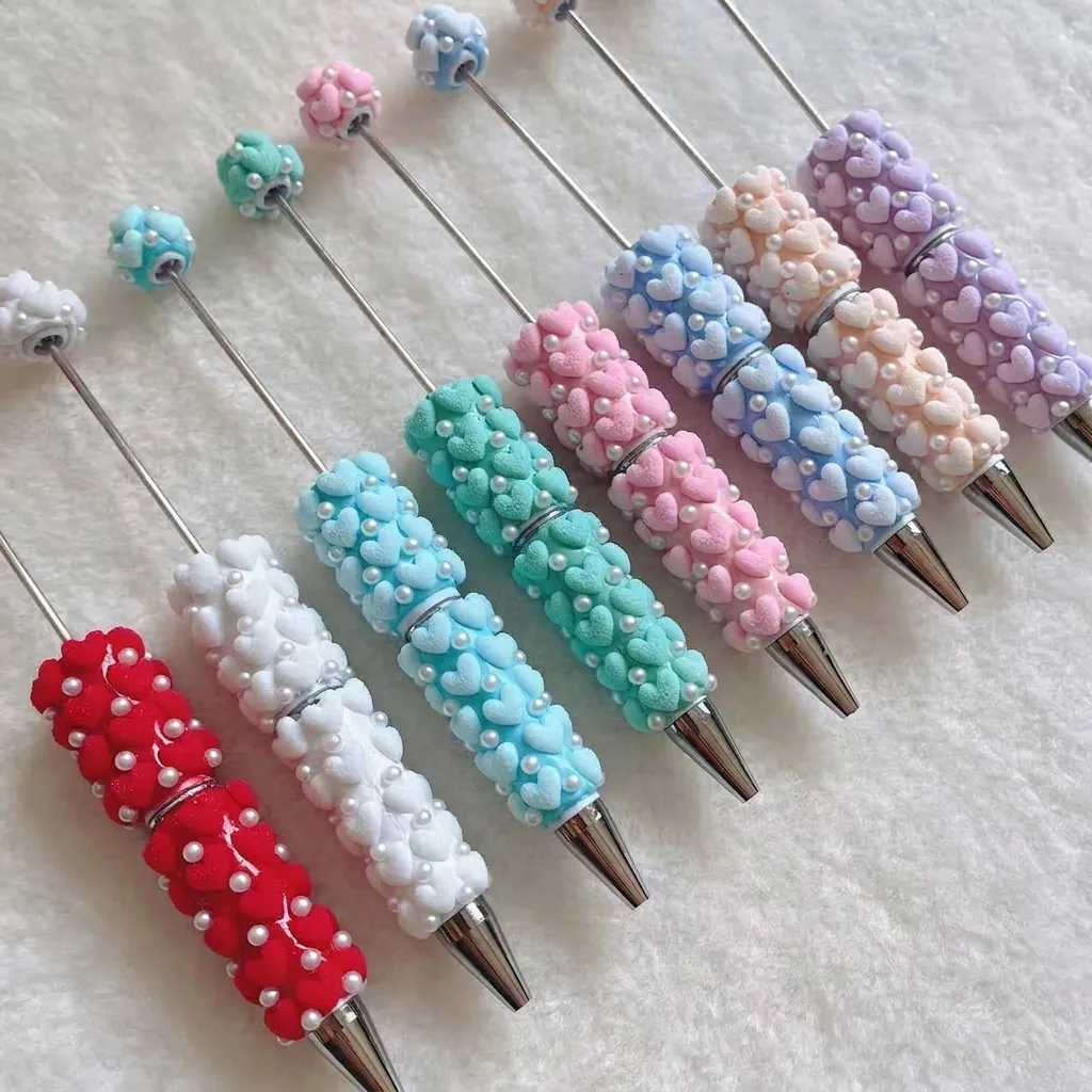 Handmade Beaded Ballpoint Pen With Sugar Heart And Artificial Pearl Decorative Writing Pen For Office School Stationery