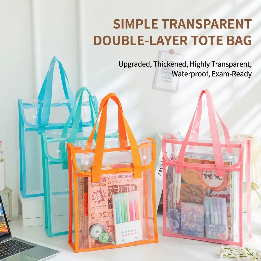 Bolsa de Mano de PVC Transparente Engrosada Gran Capacidad Impermeabile Bolsa de Archivo de Examen Estudiante Bolsa de Almacenamiento
