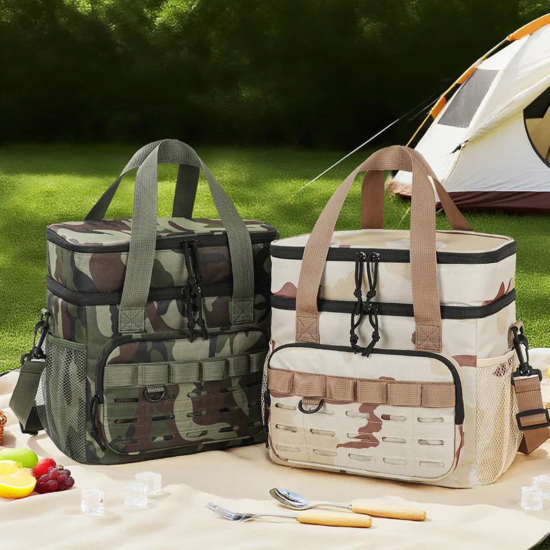 Outdoor Camouflage Doppelschicht Picknicktasche Große Kapazität Isolierte Kühltasche Für Camping Wandern Tragbare Lebensmittel Lunchbox
