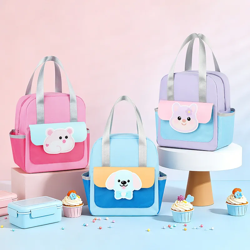 Cute Cartoon Animal Insulated Lunch Bag For Kids Women Waterproof Nylon Thermal Bento Box Bag Portable Picnic Food Tote Bag