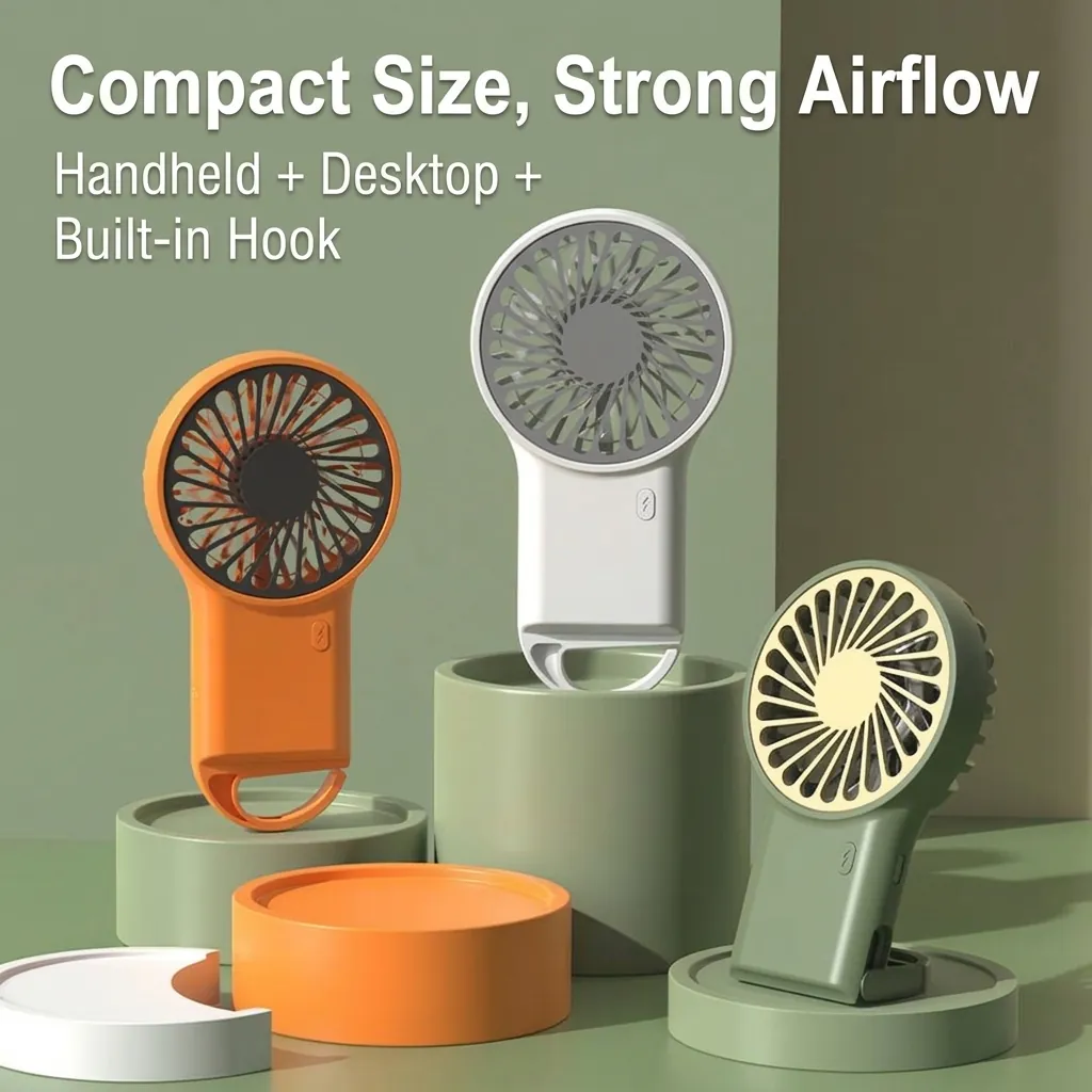 Portable Handheld Mini Fan USB Rechargeable Foldable Desktop Cooling Fan With Buckle Hook Silent Personal Fan For Outdoor Travel Home Office