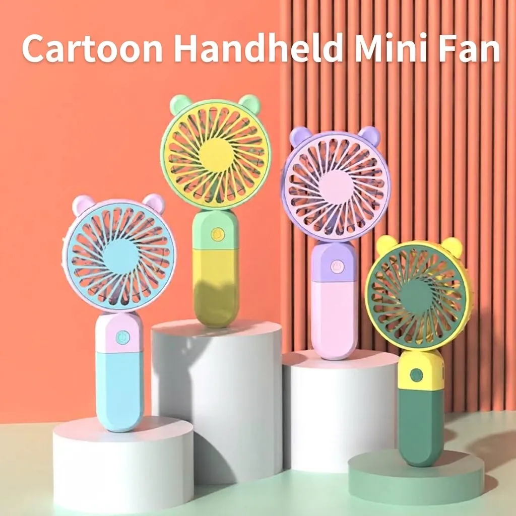 Cute Cartoon Handheld USB Fan Portable Mini Rechargeable Desktop Personal Cooling Fan With Phone Holder For Outdoor Travel Summer Students Gift