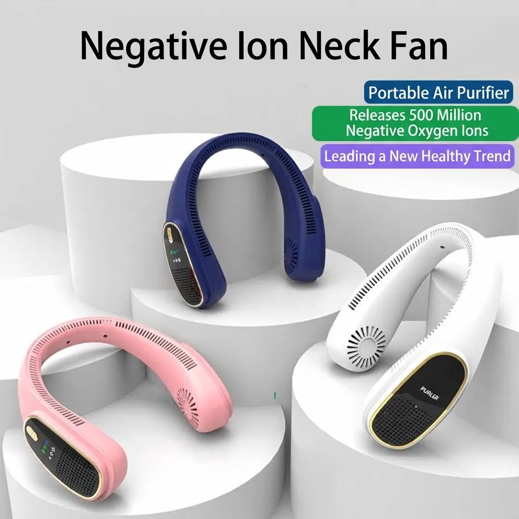 Ventilatore da Collo Senza Pale Anion Purificatore d'Aria Portatile Ricaricabile USB Ventilatore Con Display LED