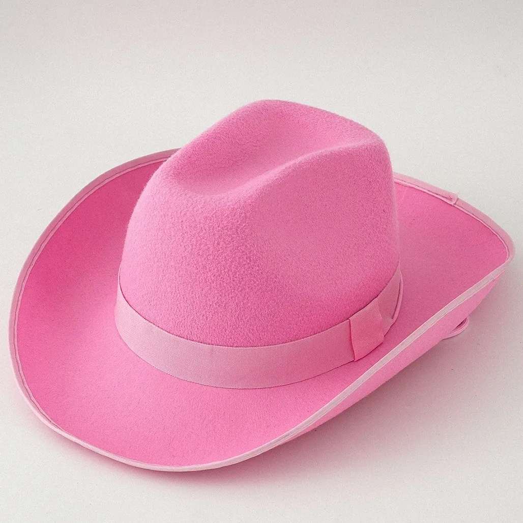 Damen Retro Pink Western Cowboy Hut Braut Hochzeit Flitterwochen Fedora Mit Schleifenband Verstellbarer Kinnriemen Polyester Sonnenhut