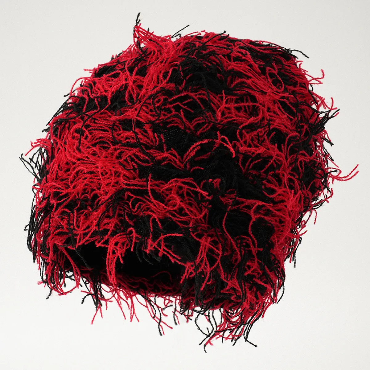Unisex Punk Hip Hop Fransen Strickmütze Rot Schwarz Camouflage Messy Plüsch Gewebte Beanie Für Reisen Outdoor Warme Strickmütze