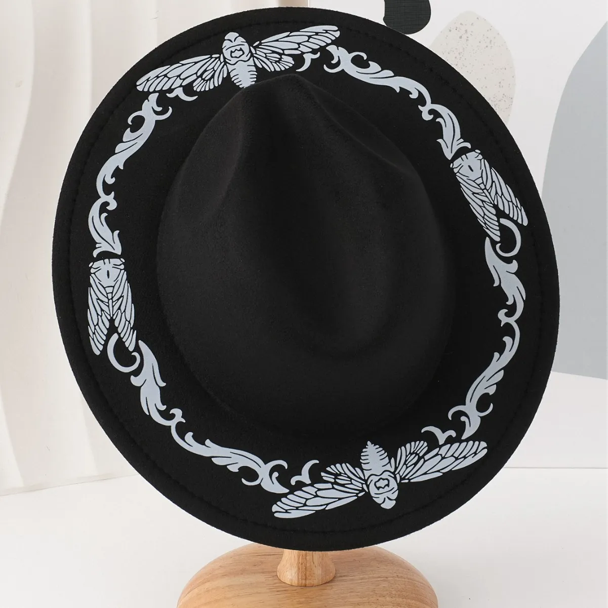 Vintage Western Style Black Fedora Hat With Butterfly 3D Embroidery For Women Men Wide Brim Felt Cowboy Hat Retro Artistic Travel Sun Hat