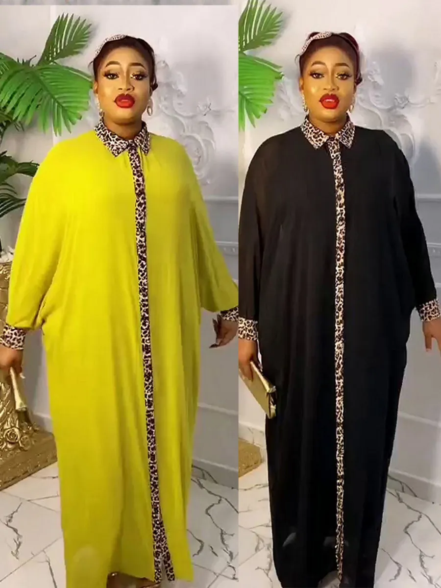 Women's African Style Leopard Print Rhinestone Loose Shirt Dress Long Robe With Inner Skirt Set Elegant Evening Gown Ethnic Kaftan Abaya