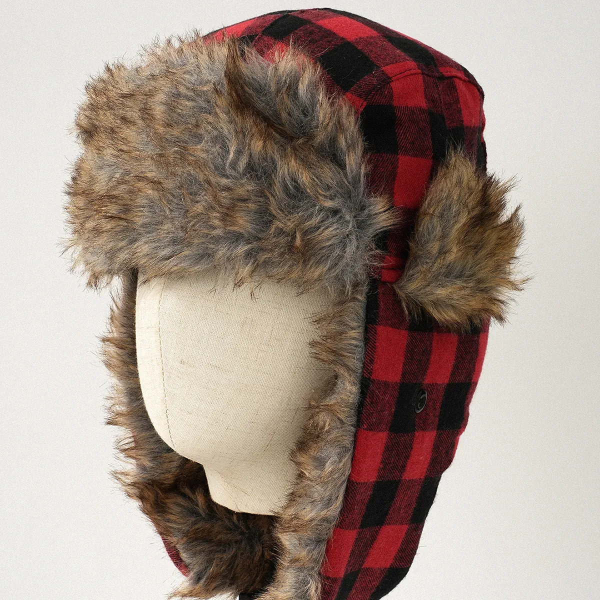 Polyester Plaid Trapper Hat Winter Warm Bomber Ushanka Hat With Ear Flaps For Men Women Skiing Hunting Outdoor Cap