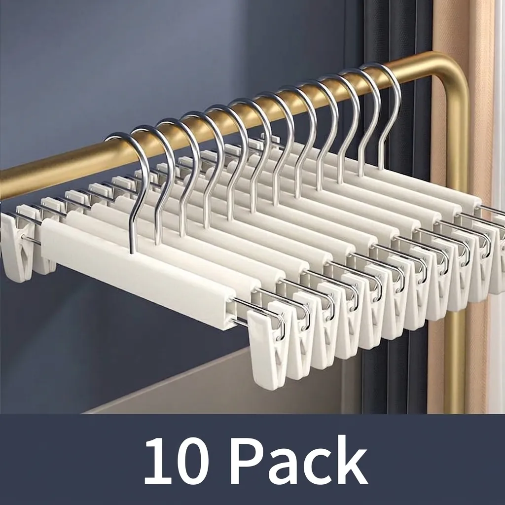 Non Slip Seamless Pants Hanger with Adjustable Clips Heavy Duty Metal Trouser Hanger for Skirts Slacks Wardrobe Organizer