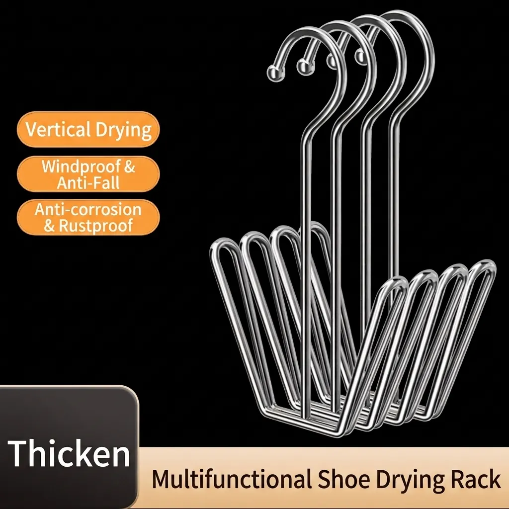 Stainless Steel Shoe Drying Rack Balcony Windproof Hanging Hook For Shoes Multi Purpose Laundry Storage Organizer Hook