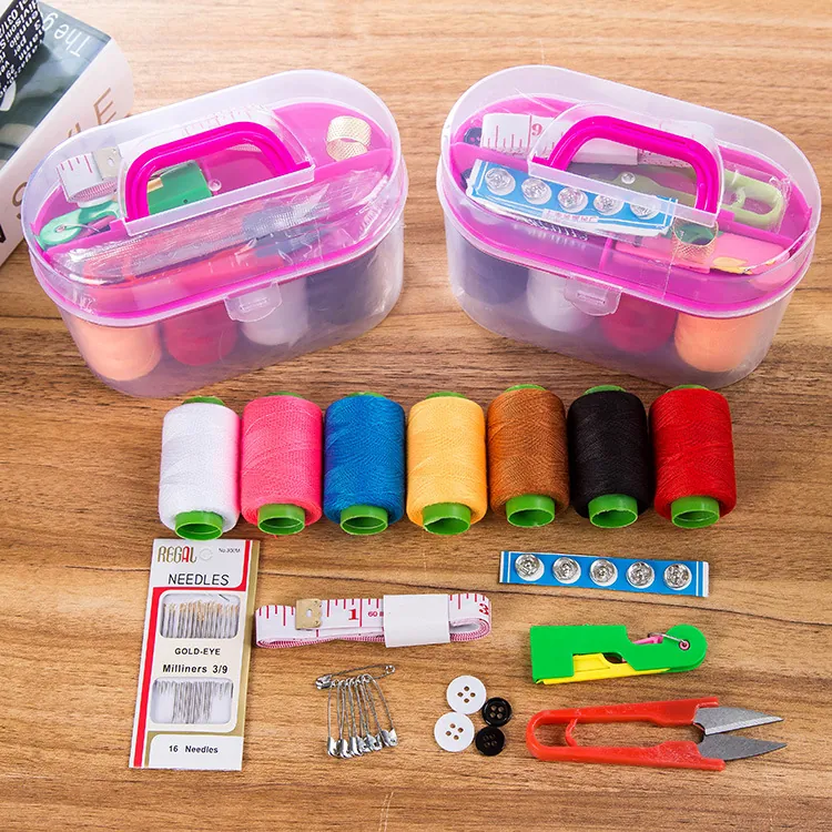Portable Household Sewing Kit Set Including Threads Needles Scissors Measuring Tape For Mending Home Travel Storage Case