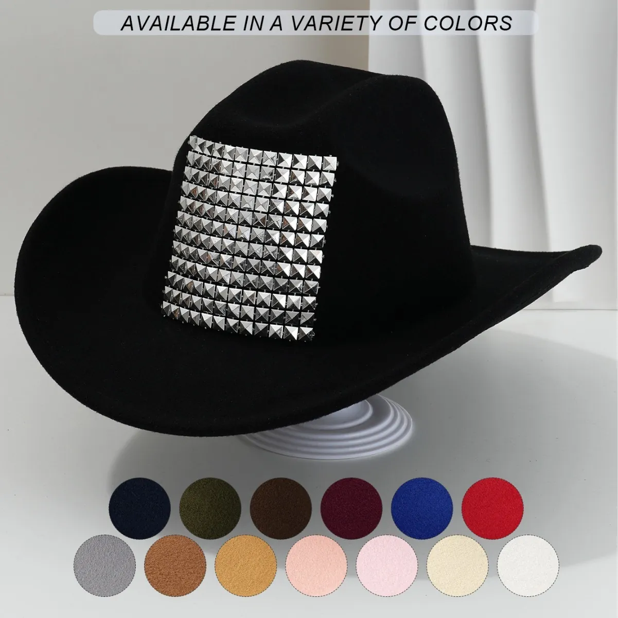 Unisex Western Cowboy Hat Polyester Large 3D Rivet Decoration Retro Party Stage Hat Wide Brim Fashion Accessories