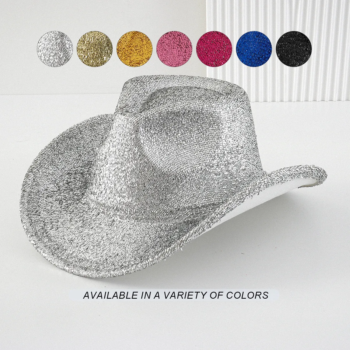 Shiny Metallic Glitter Western Cowboy Hat Women Men Brushed Finish Stage Performance Cowgirl Party Festival Fedora Hat