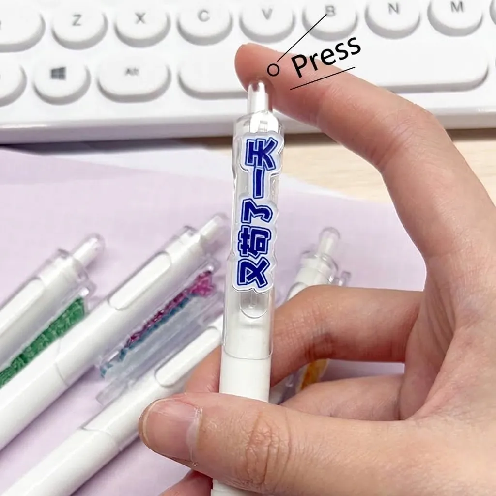 Minimalistischer Weißer Einziehbarer Gelschreiber Mit Lustigem Slogan Acrylclip Schwarze Schnelltrocknende Tinte Schreibwaren Für Studenten Büro