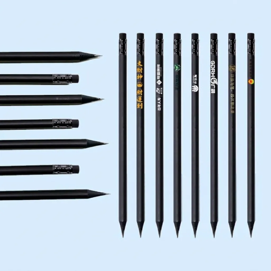 Black Wooden HB Pencil With Eraser Top Round Poplar Wood Graphite Pencil For Writing Sketching Office School Stationery Supplies