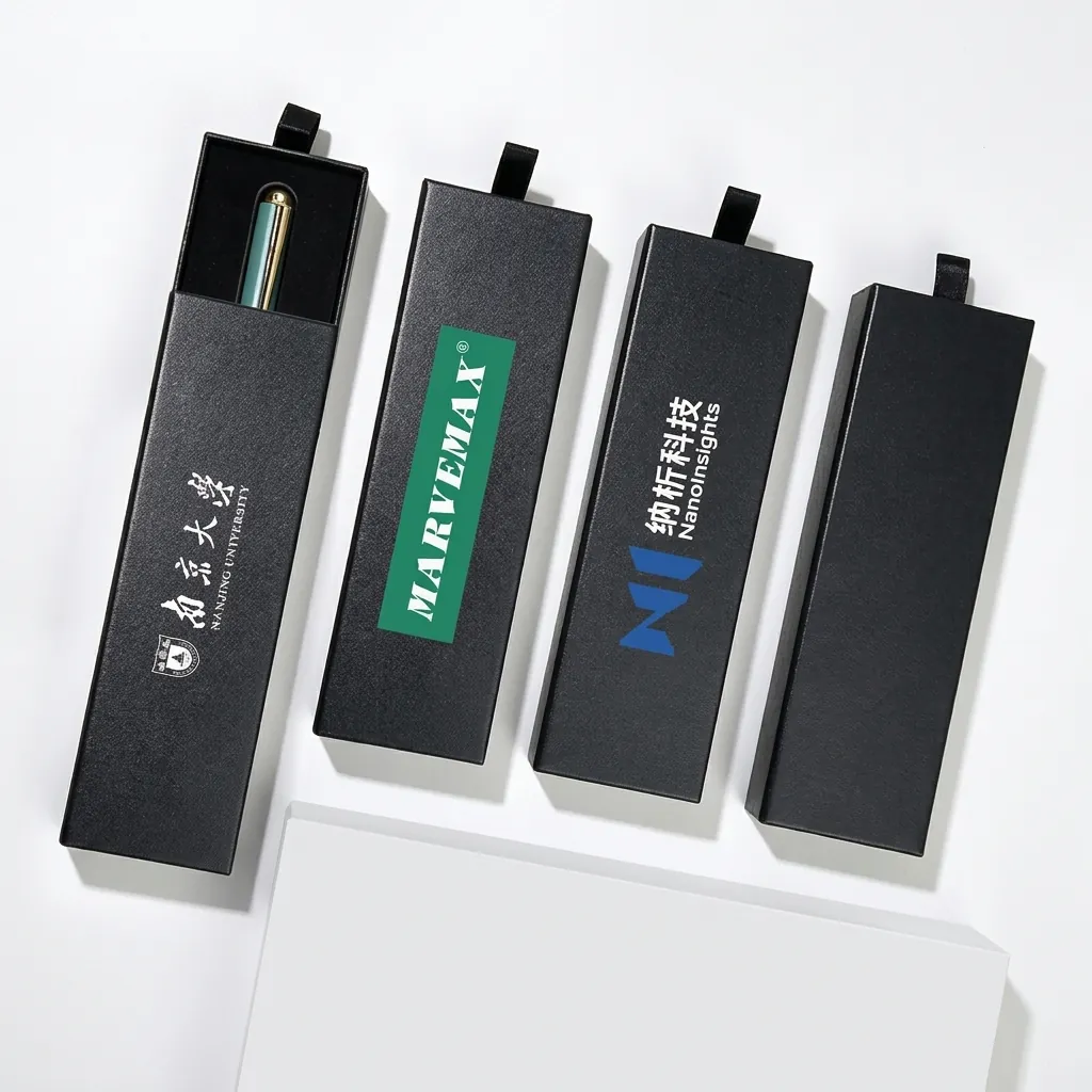 Black Paperboard Drawer Pen Gift Box Sliding Stationery Packaging Case For Fountain Pen Office Business Gift Supplies