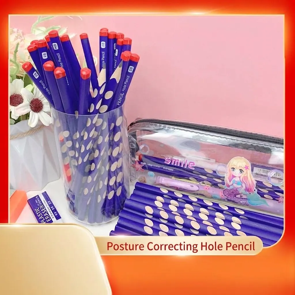 Ergonomic Posture Correction Wood Pencil HB 2B Graphite Drawing Sketching Pencils Blue Hole Design For Student Kids School Stationery