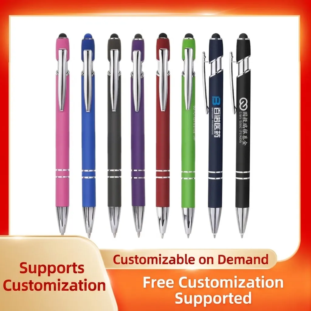 Professional Metal Retractable Ballpoint Pen With Touch Screen Stylus Tip Smooth Black Ink Office Writing Stationery