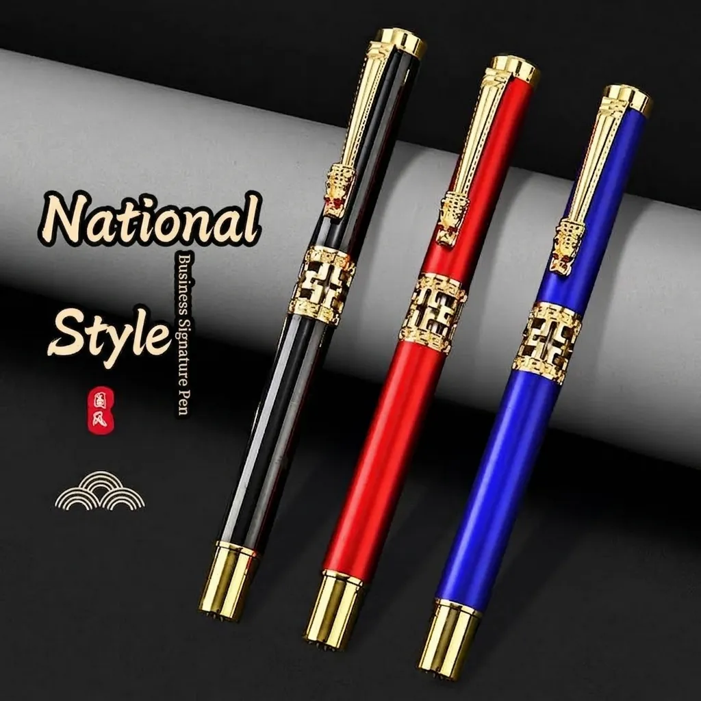 Luxury Metal Dragon Head Rollerball Pen New Chinese Style Business Signing Pen Fine Point Gold Relief Carving High-end Gift Pen For Office Writing