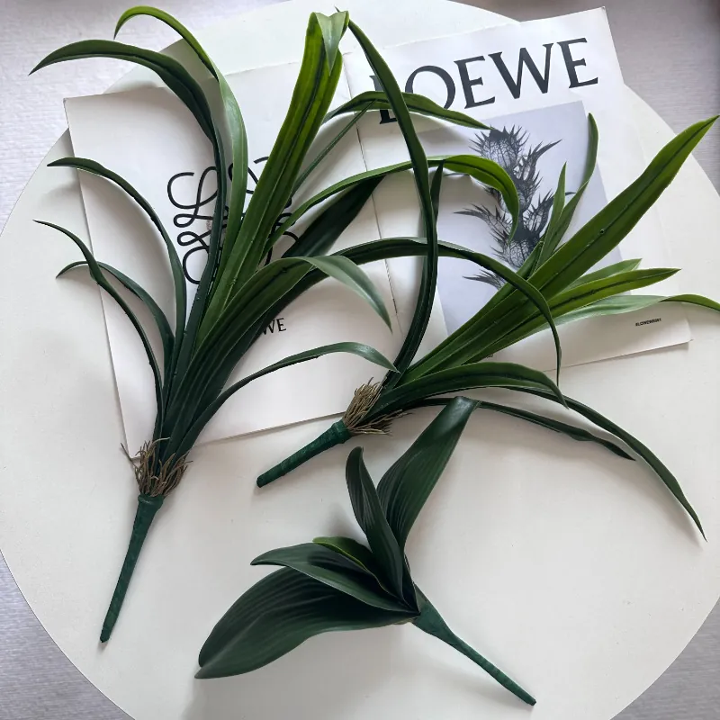 Realistic Artificial Cymbidium Phalaenopsis Leaves Soft Glue Real Touch Green Foliage For Home Floral Arrangement DIY Garden Decor