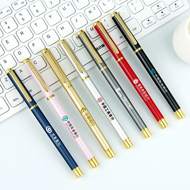 Business Metal Sign Pen Minimalist Stainless Steel Gel Pen Electroplated Gold Clip Stationery Writing For Office School Gift