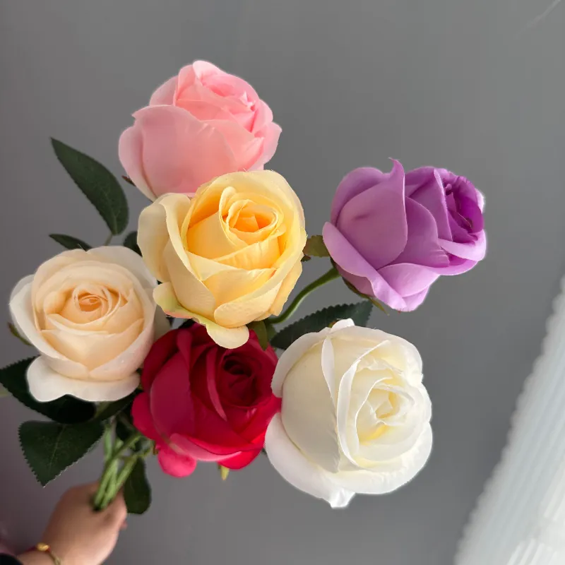 Kunstzijde Roos Bloem Enkele Steel Neproos Voor Huis Bruiloft Feest Valentijnsdag Decoratie Bruidsboeket Tafelstuk Veelkleurig