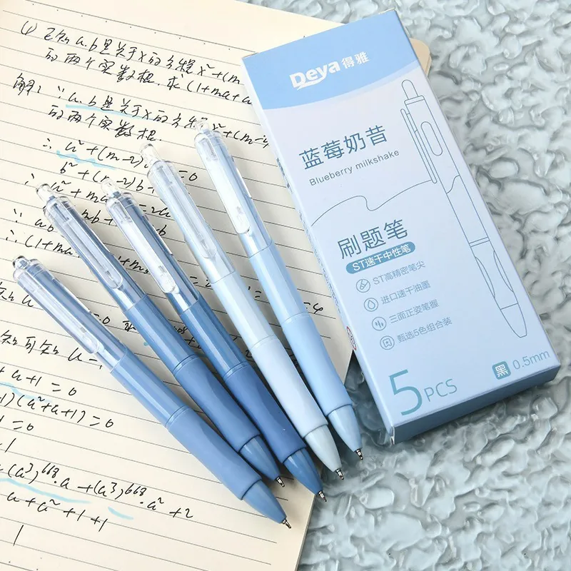 Blueberry Milkshake Blue Retractable Gel Pens Black Ink ST Nib Quick Dry High Precision Writing Stationery For School Office