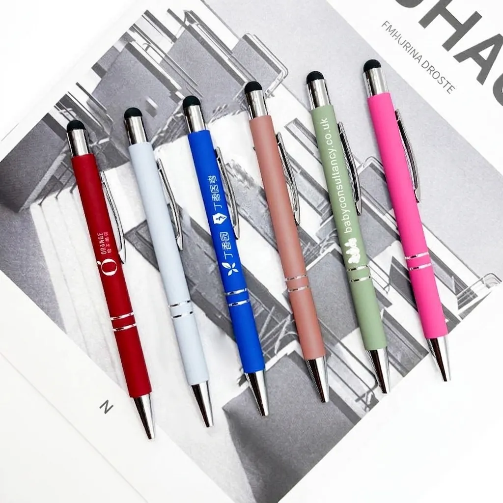 Metal Retractable Ballpoint Pen 2 In 1 Stylus Touch Screen Pen 1.0mm Black Ink Office School Business Writing Pen