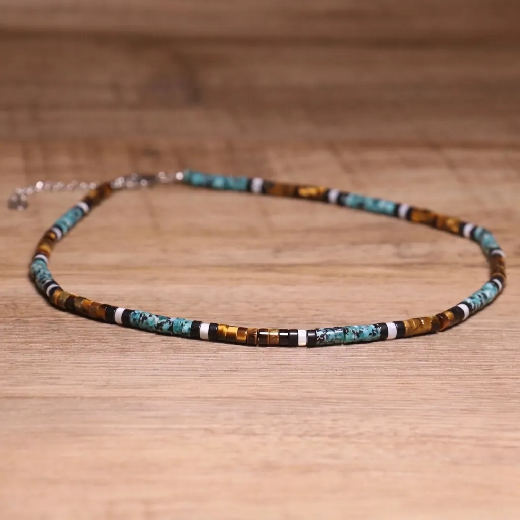 Handgemaakt Natuursteen Afrikaanse Pijnboom Tijgeroog Heishi Kralen Ketting Voor Dames Etnisch Boho Minimalistisch Sleutelbeen Ketting