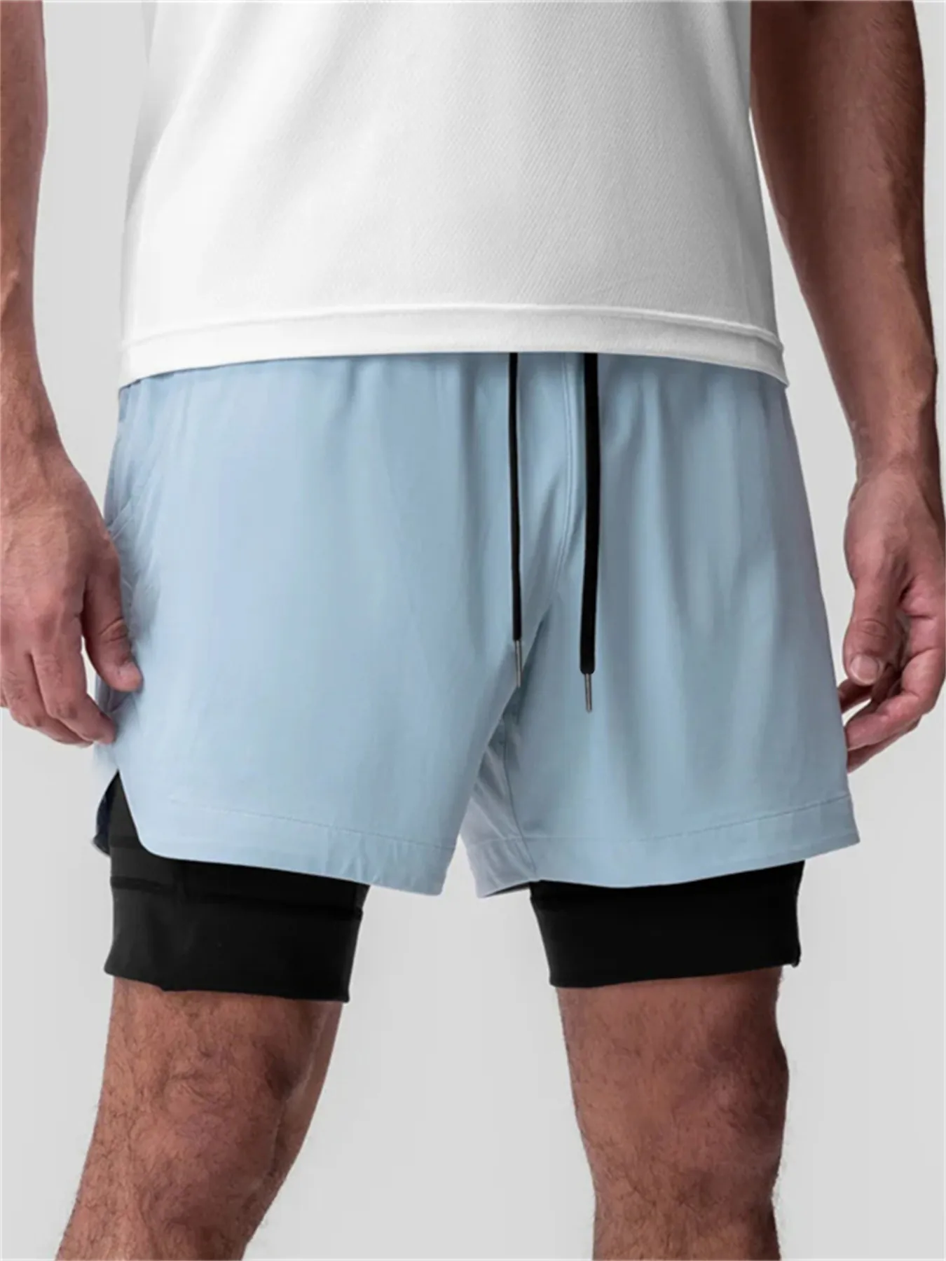 Shorts de Sport Séchage Rapide pour Hommes 2 en 1 Faux Deux Pièces Course Entraînement Fitness Athlétique Shorts Avec Poches