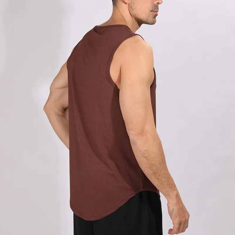 Heren Vintage Geribbelde Gym Tanktop Polyester Mouwloos Fitness Hardlopen Spier Vest Sneldrogend Ademend Workout Sportshirt Top