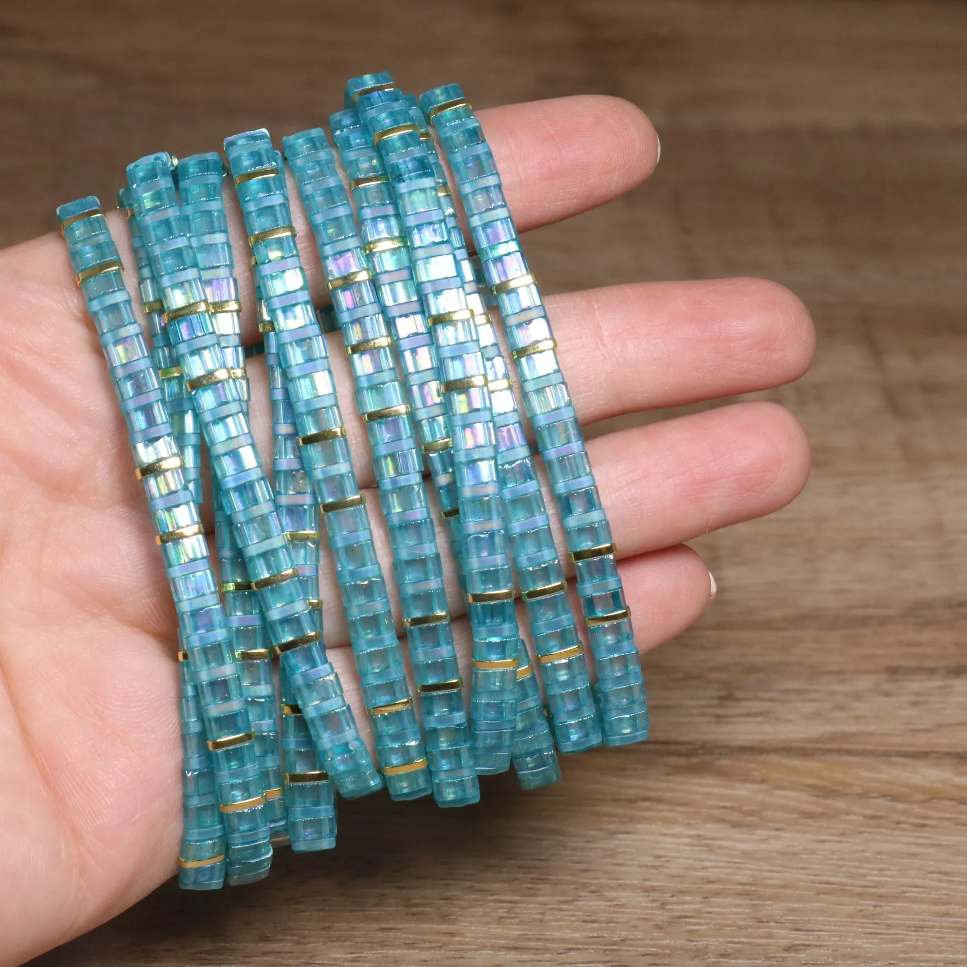 Handmade Japanese Tila Bead Bracelet For Women Men Minimalist Glass Tile Bead Bracelet With Metal Spacers Bohemian Layered Stretch Bracelet Jewelry Gift