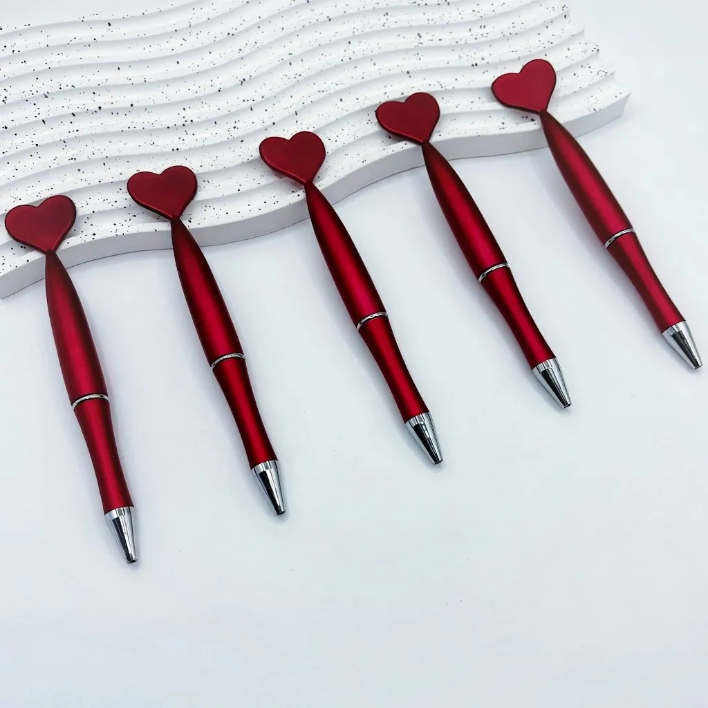 Heart-Shaped Rotating Ballpoint Pen Red Plastic Bullet Tip For Valentine's Day Wedding Party Office Gift Stationery