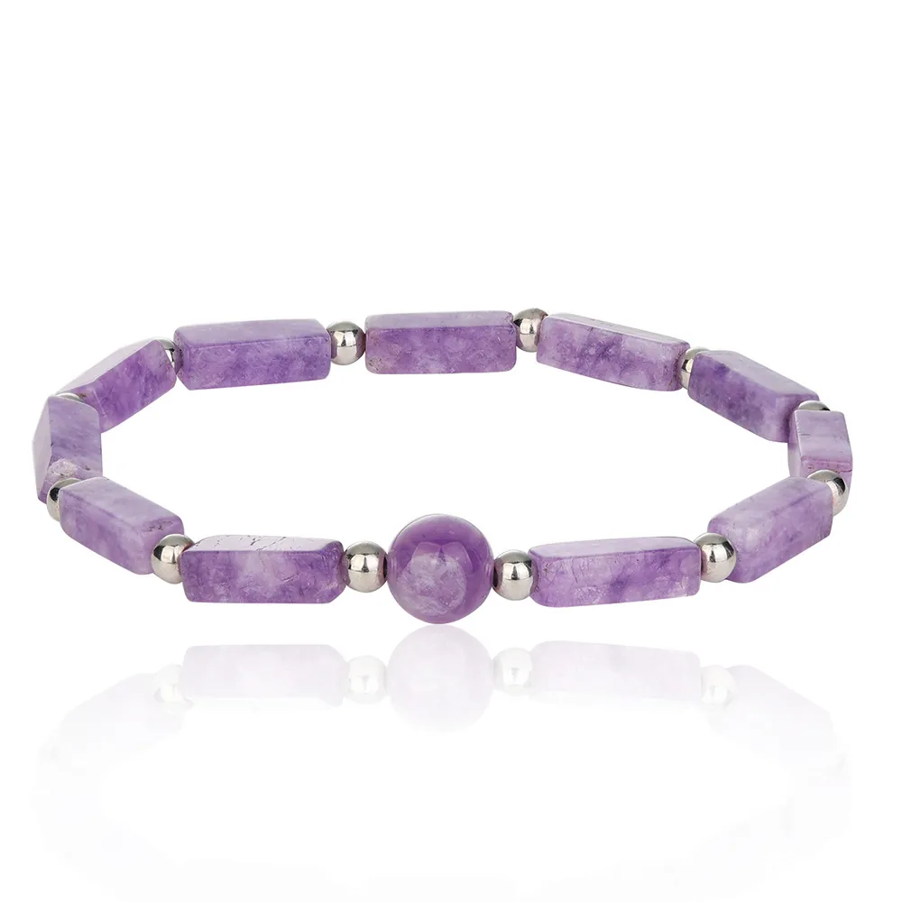 Natural Amethyst Gemstone Rectangular Beaded Bracelet For Women Healing Energy Stretch Bangle Crystal Jewelry Accessory