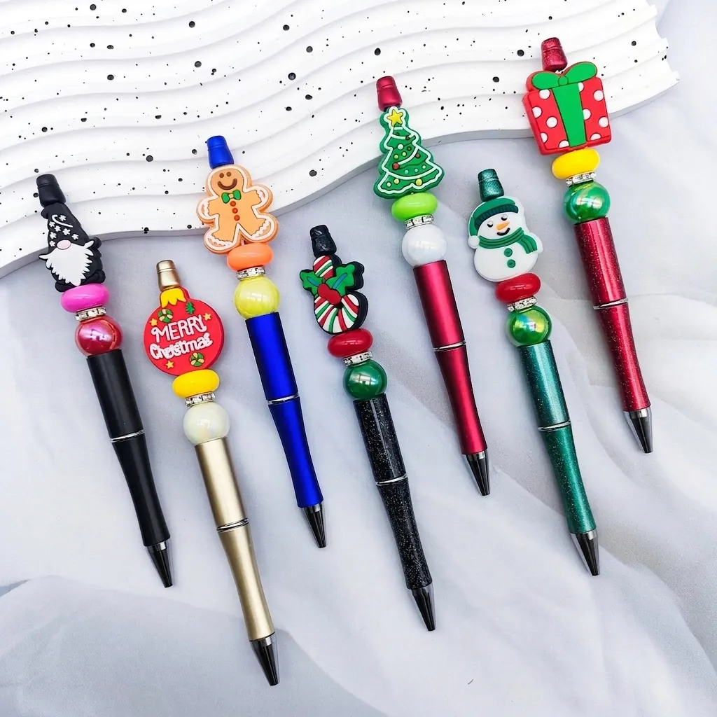 Christmas Beaded Ballpoint Pen Cartoon Santa Claus Snowman Gingerbread Man Twist Metal DIY Writing Pen Festive Gift