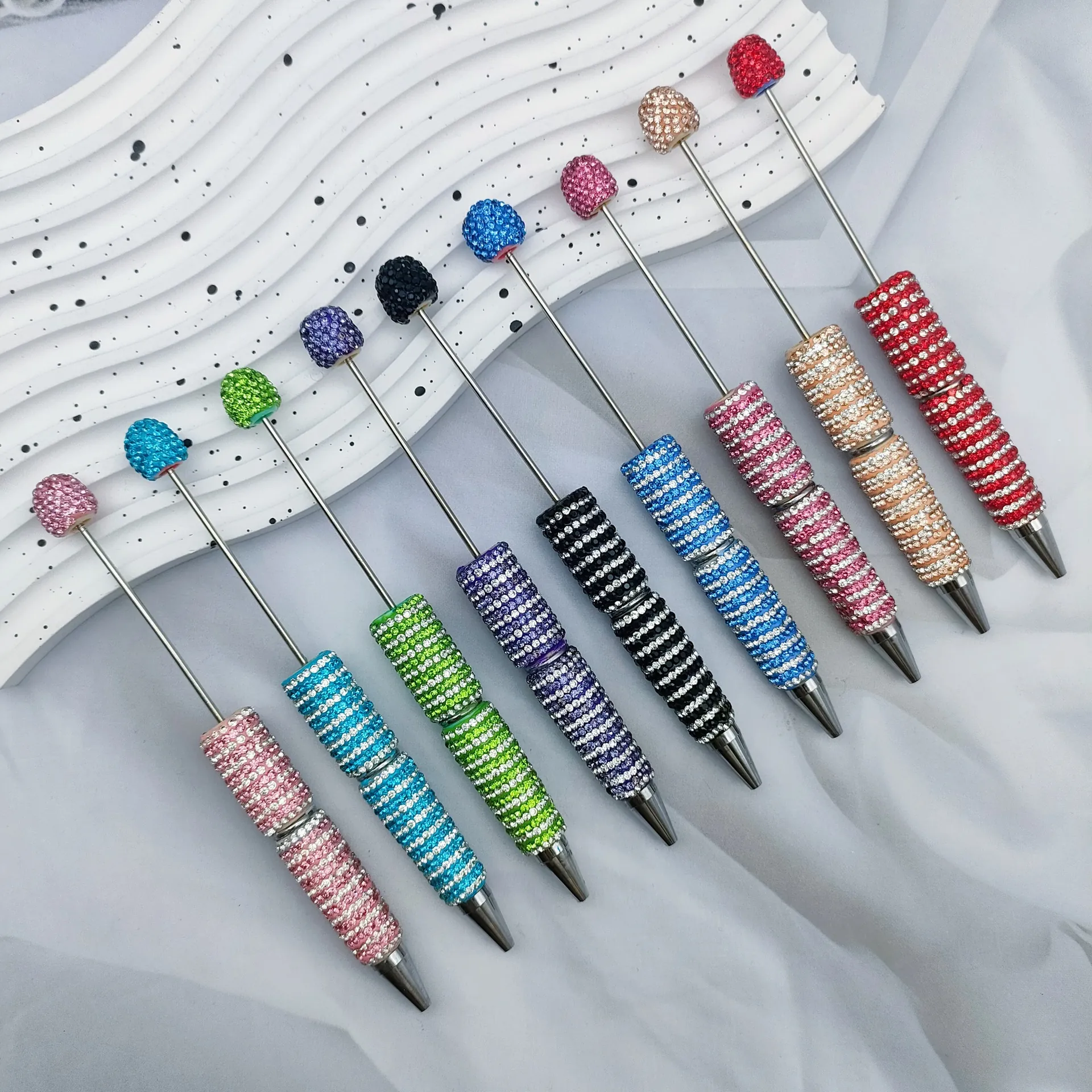 Full Rhinestone DIY Beaded Ballpoint Pen Spiral Texture Luxury Sparkly Twist Pen For Office Students Gifts Stationery