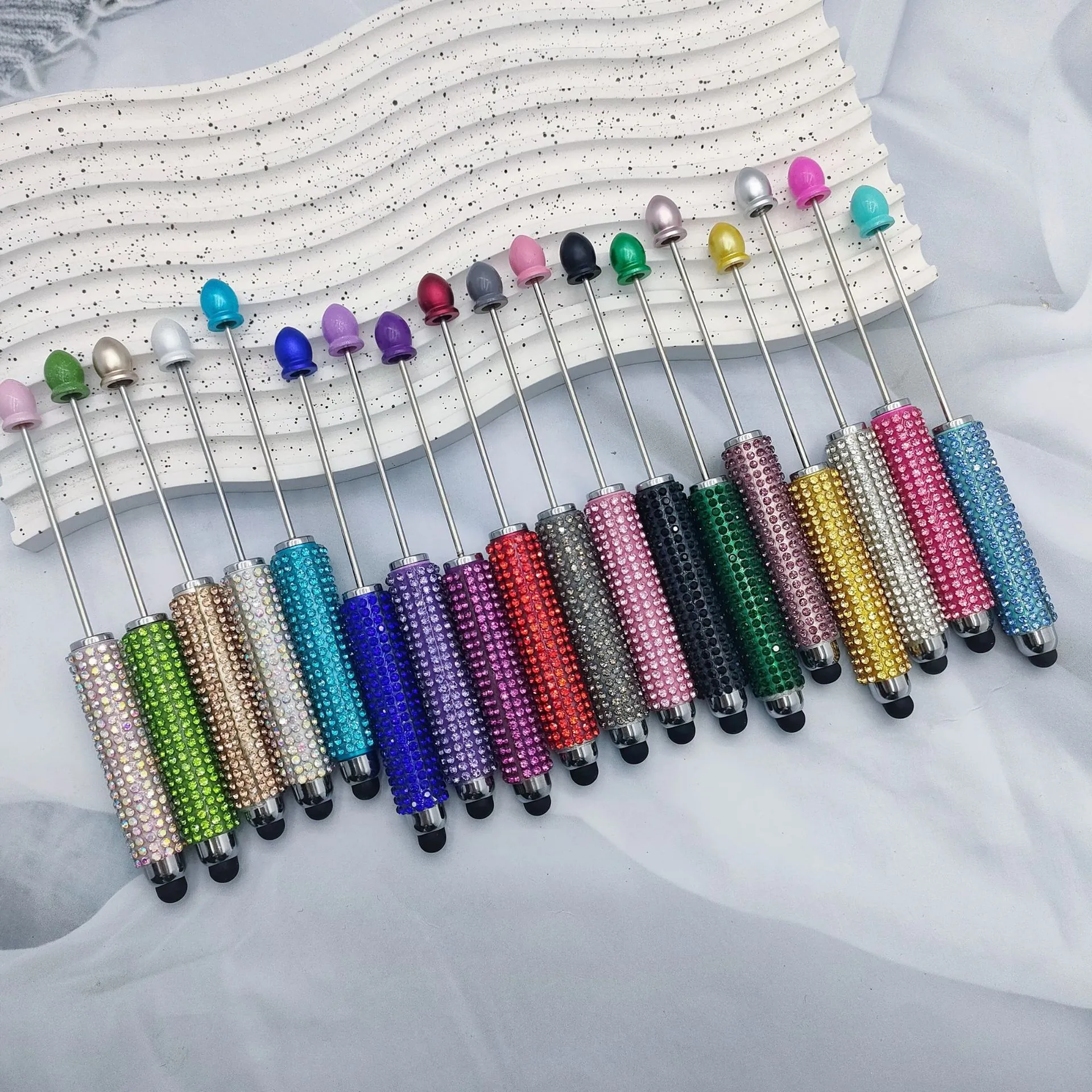 DIY Beaded Stylus Ballpoint Pen Rhinestone Inlaid Dual Purpose Writing Touch Pen For Smartphone Tablet Office School Supplies For Women Gift